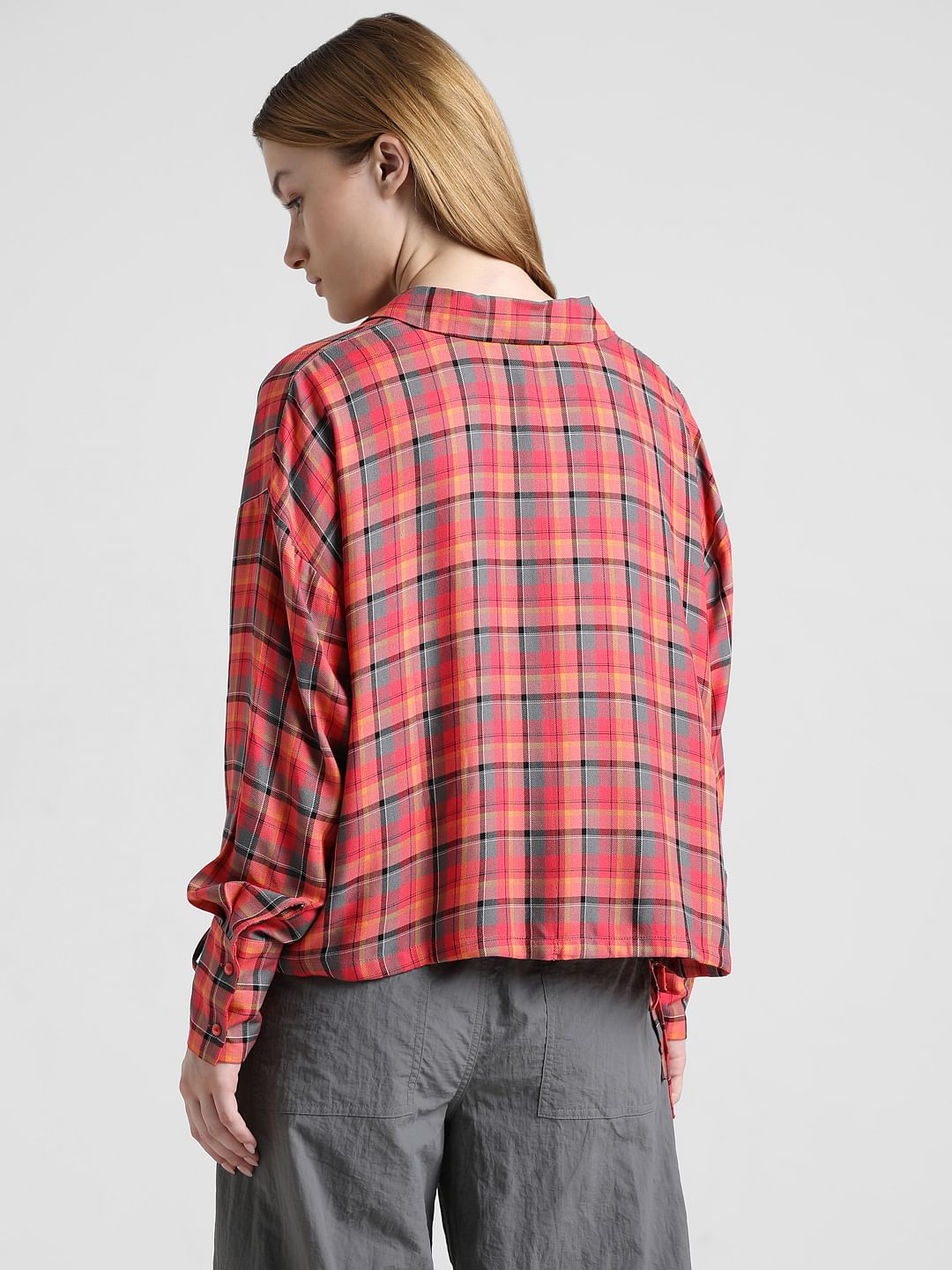 Red Check Print Short Shirt