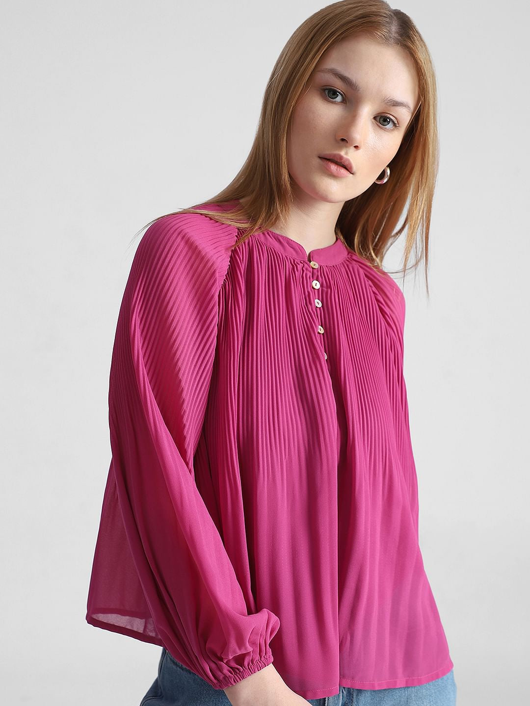 Fuchsia Pleated Flared Top