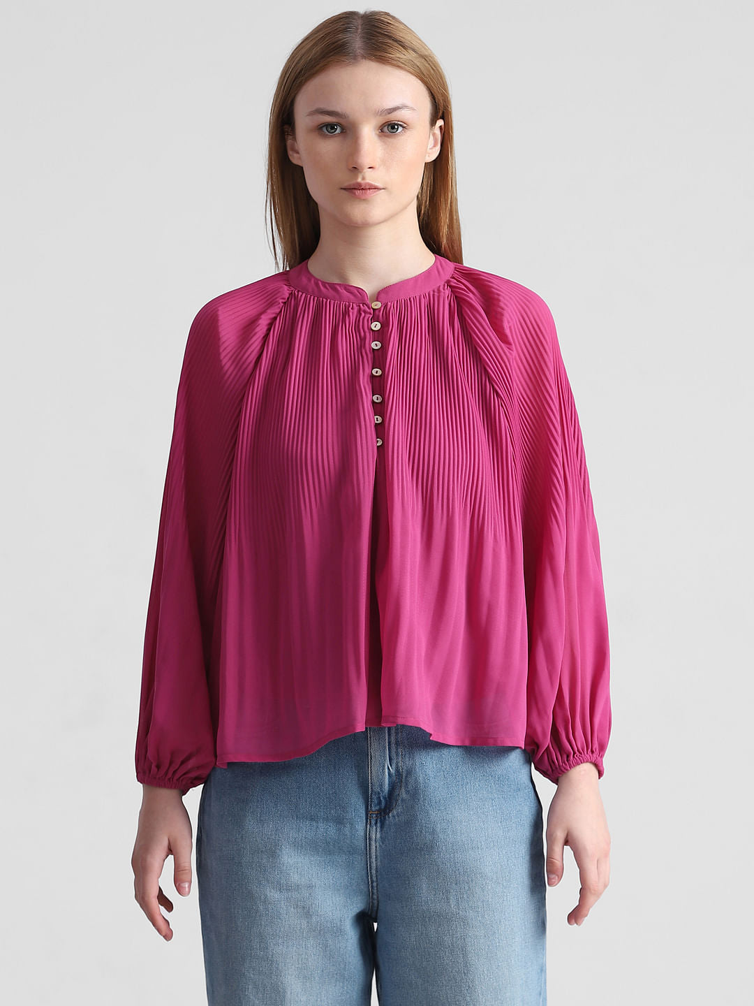 Fuchsia Pleated Flared Top