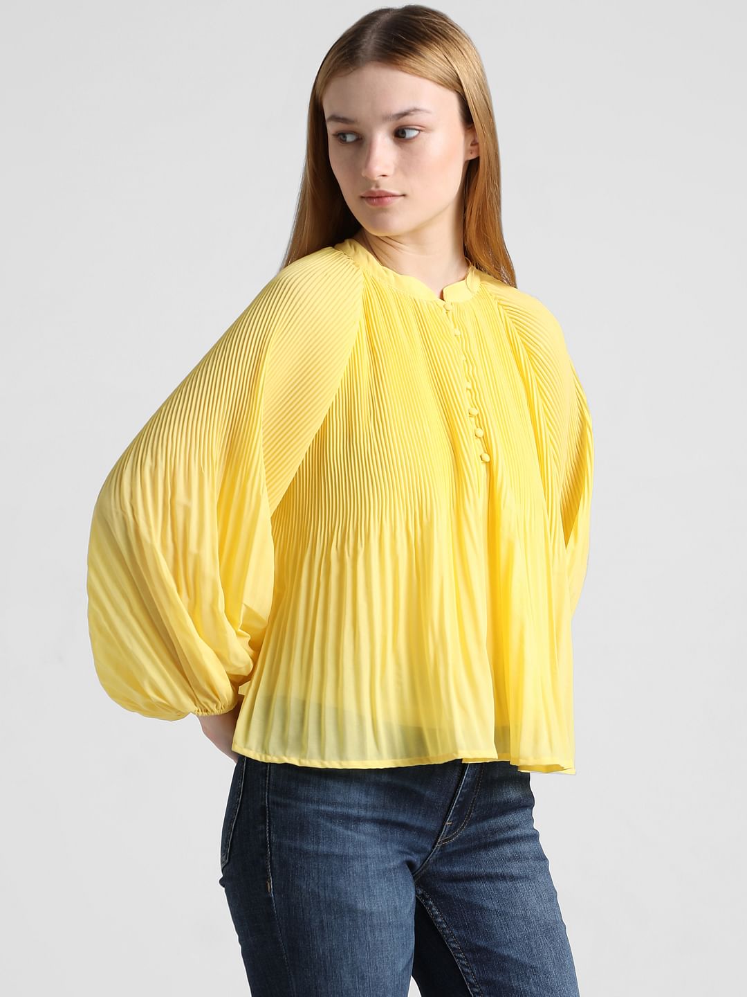 Yellow Pleated Flared Top