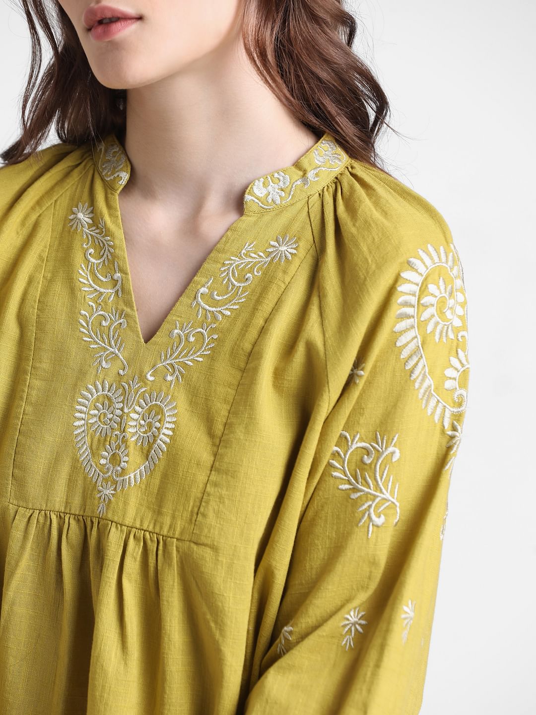 Green Embroidered Woven Top