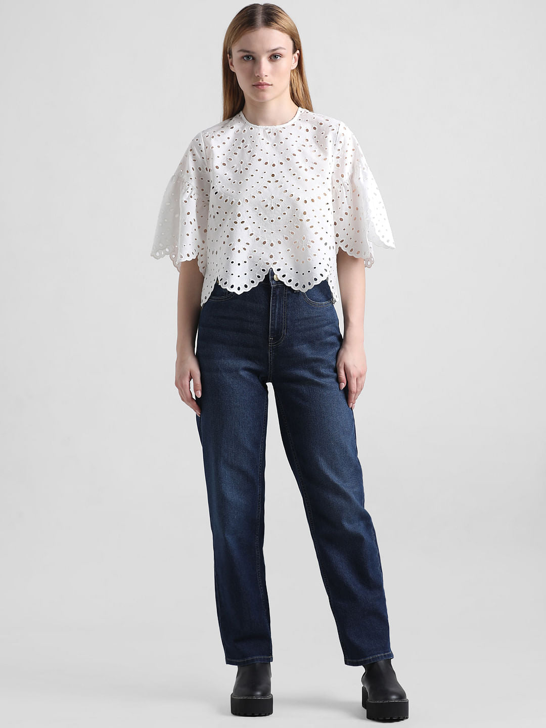 White Schiffli Crop Top