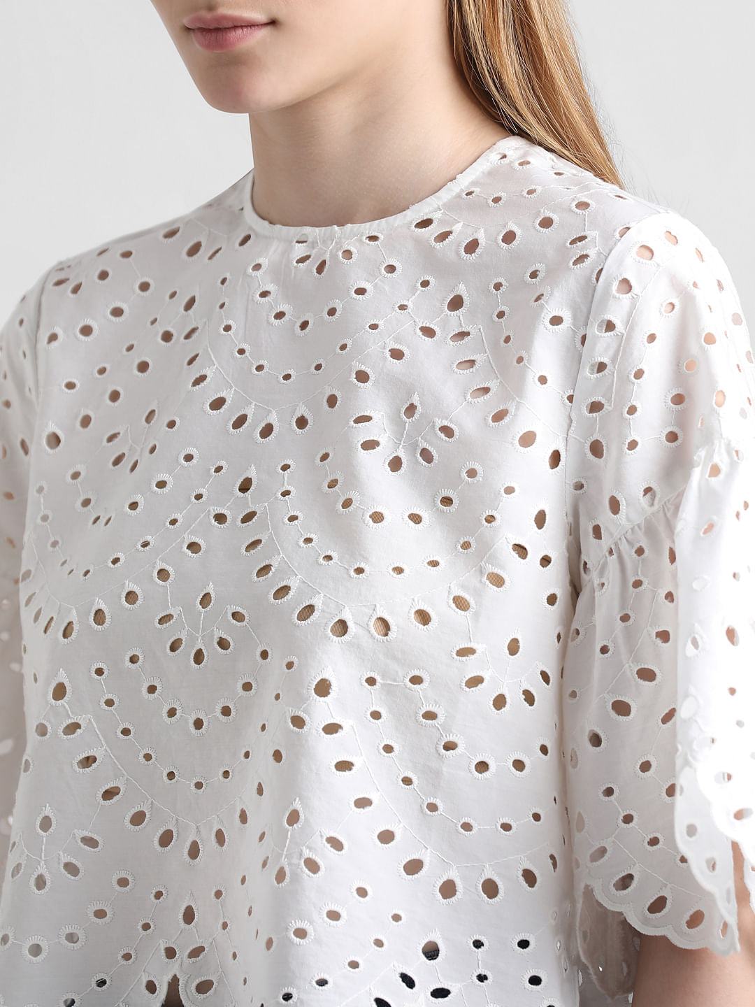 White Schiffli Crop Top