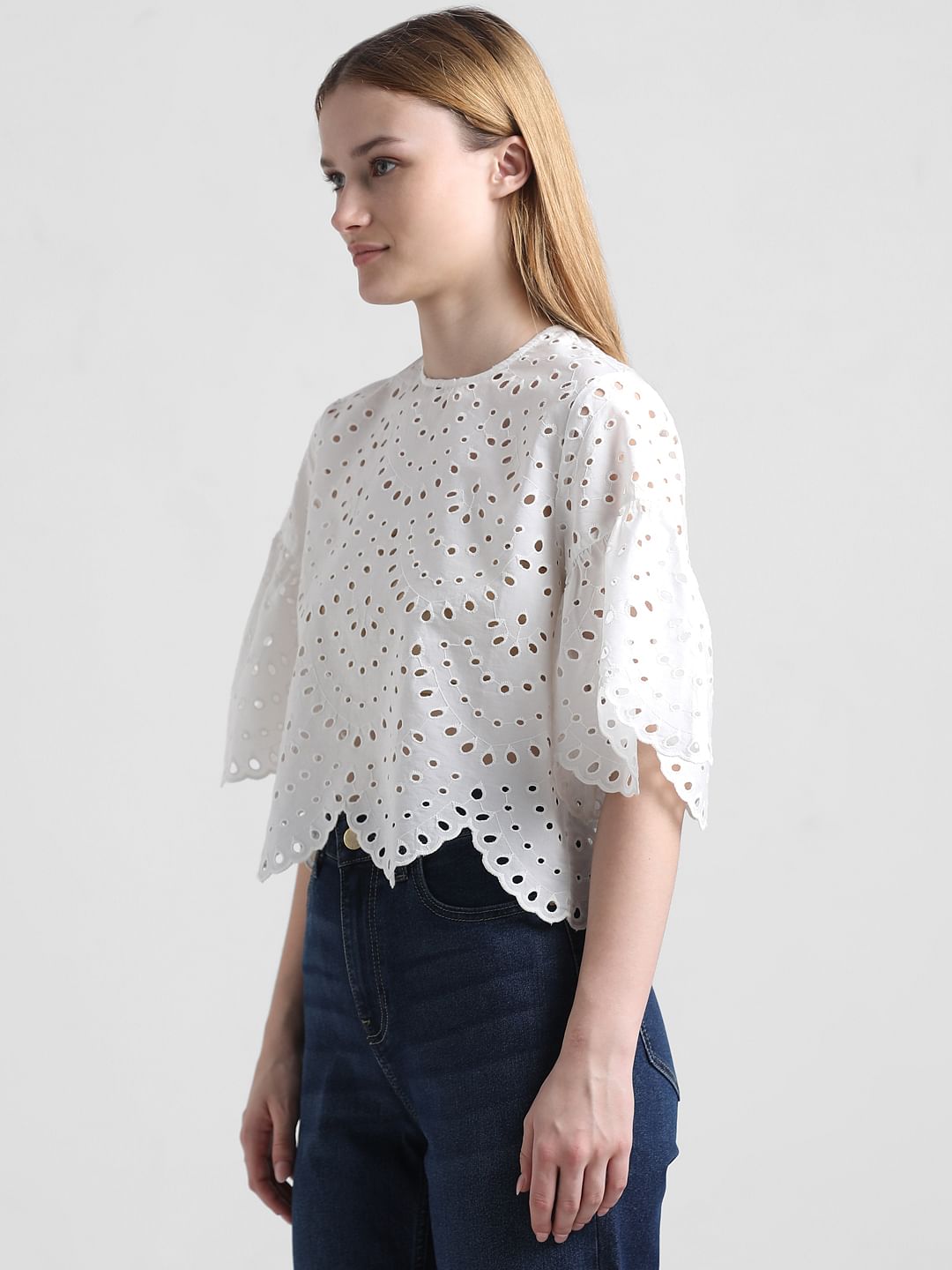 White Schiffli Crop Top