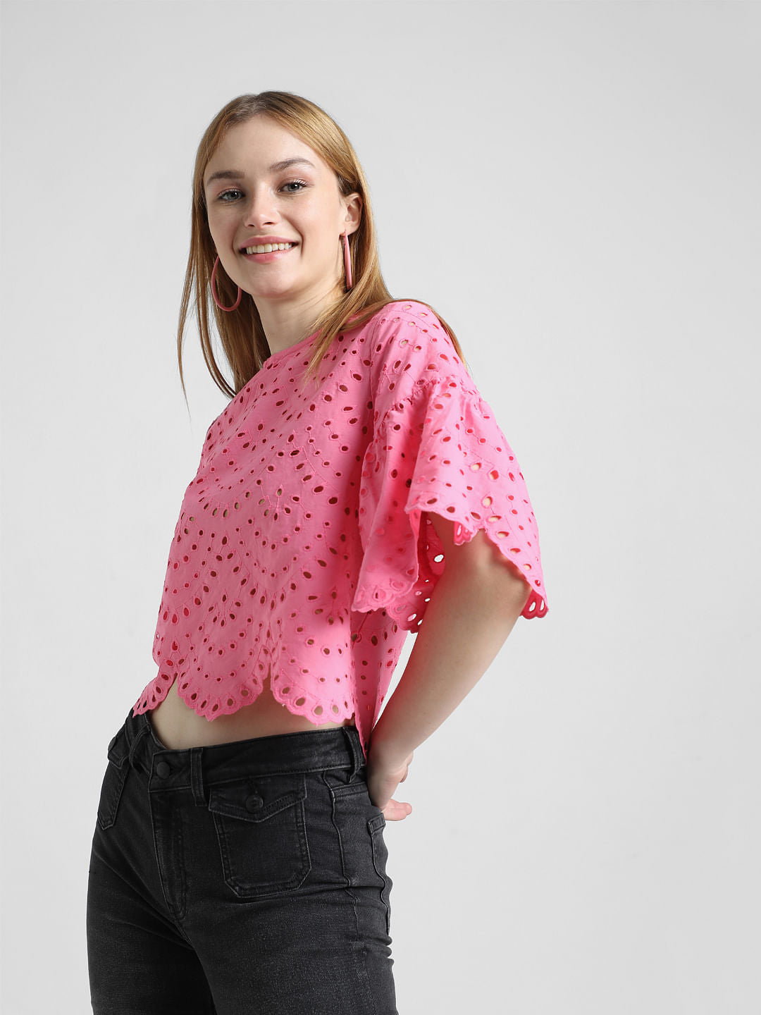 Pink Schiffli Cropped Top