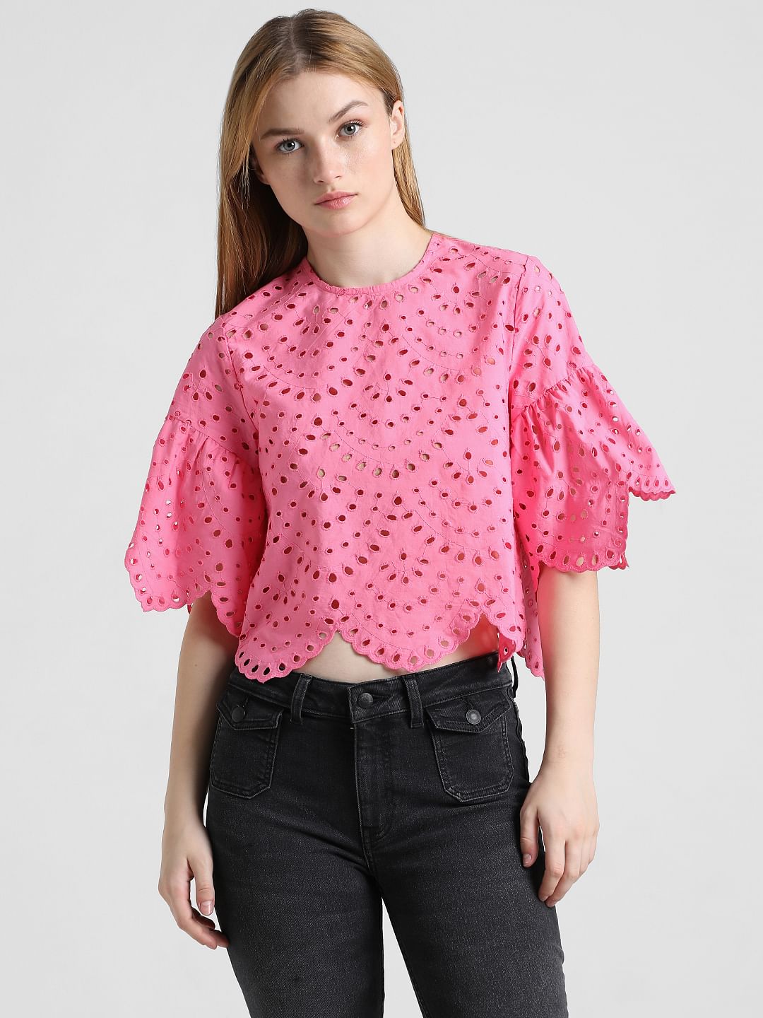Pink Schiffli Cropped Top