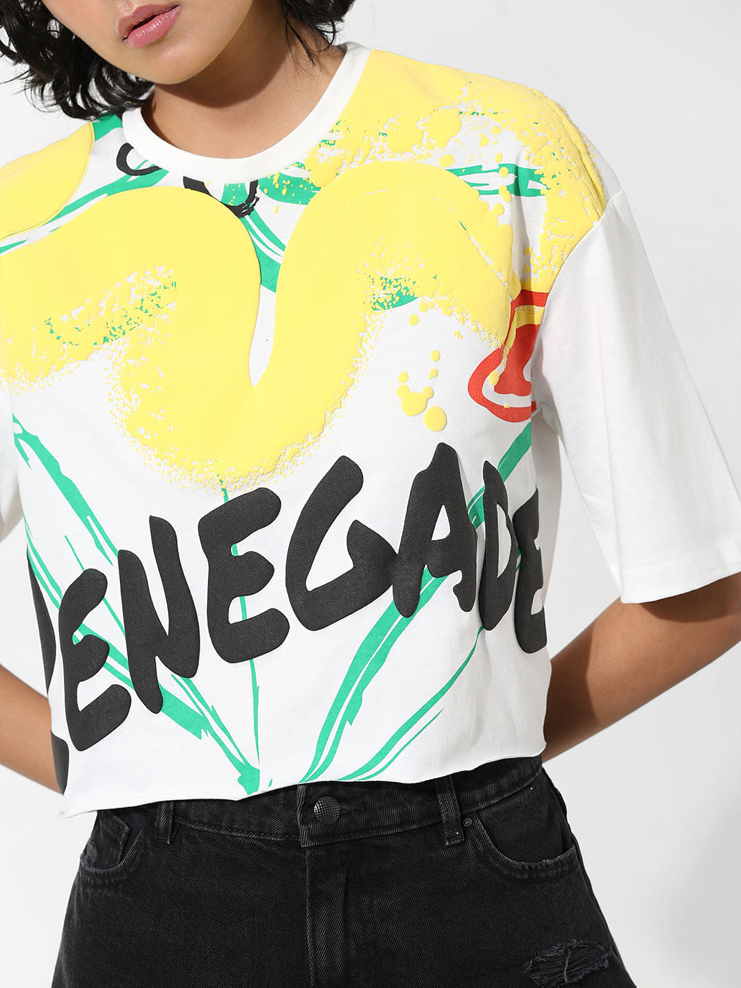White Graphic Print Boxy Fit T-Shirt