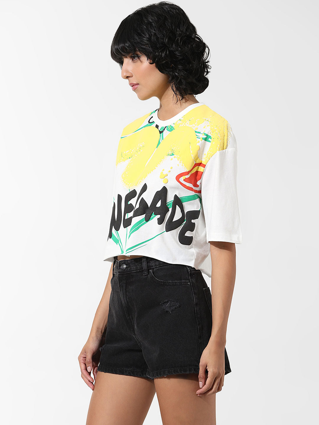 White Graphic Print Boxy Fit T-Shirt