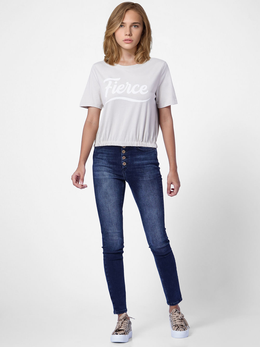 Beige Typographic Print T-Shirt