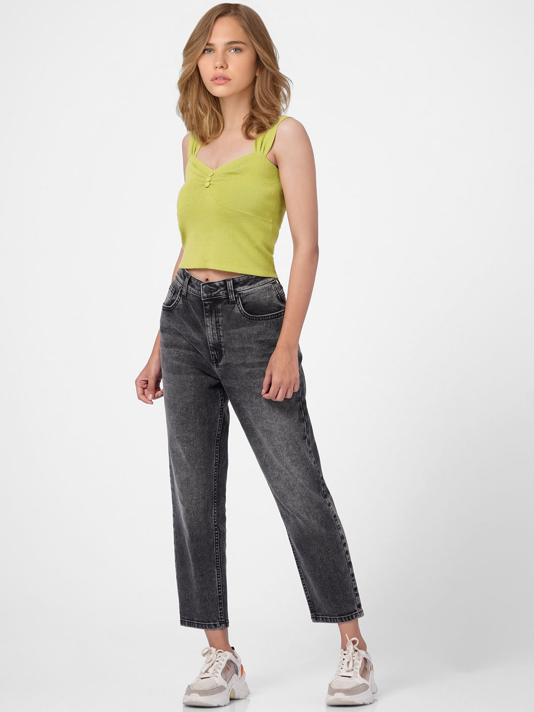 Green Cropped Knit Top