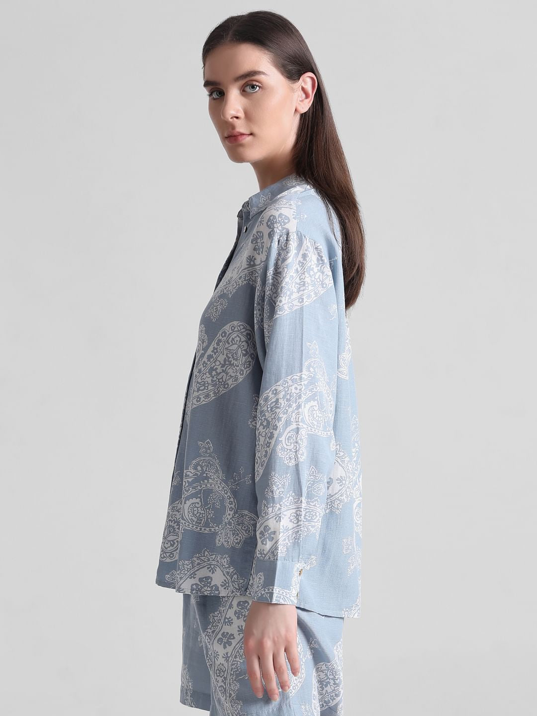 Blue Paisley Print Oversized Shirt