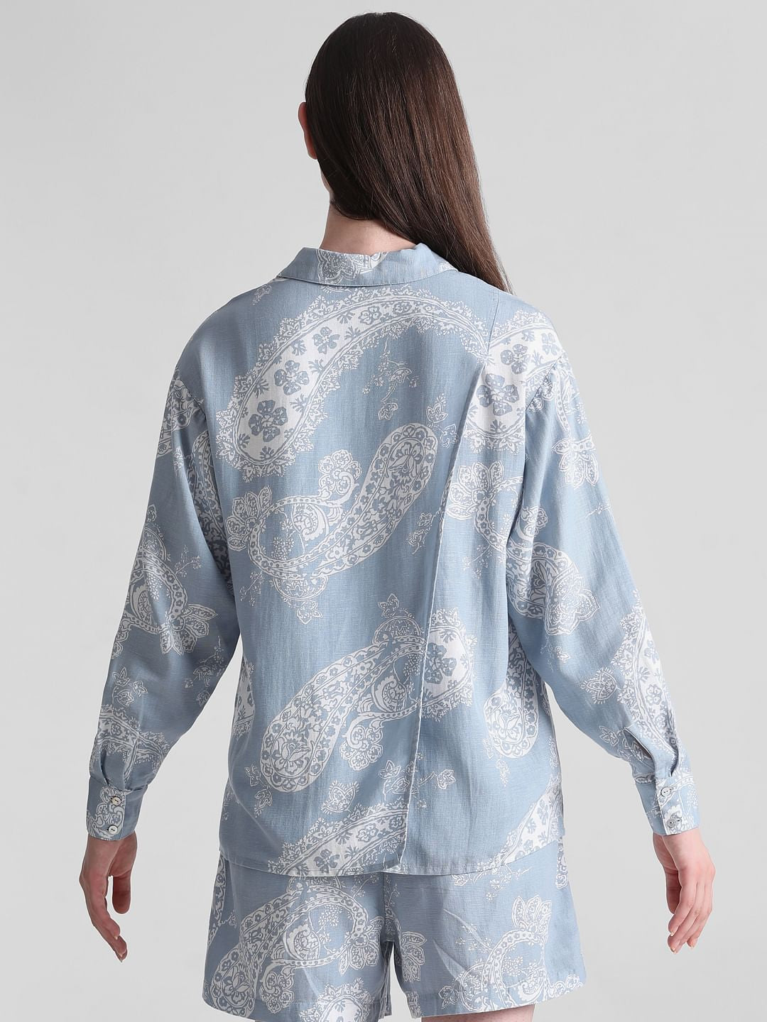Blue Paisley Print Oversized Shirt