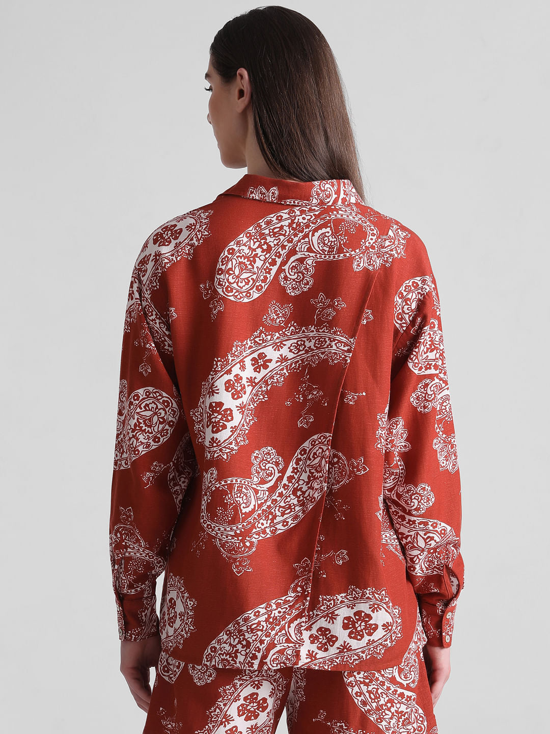 Brown Paisley Print Oversized Shirt