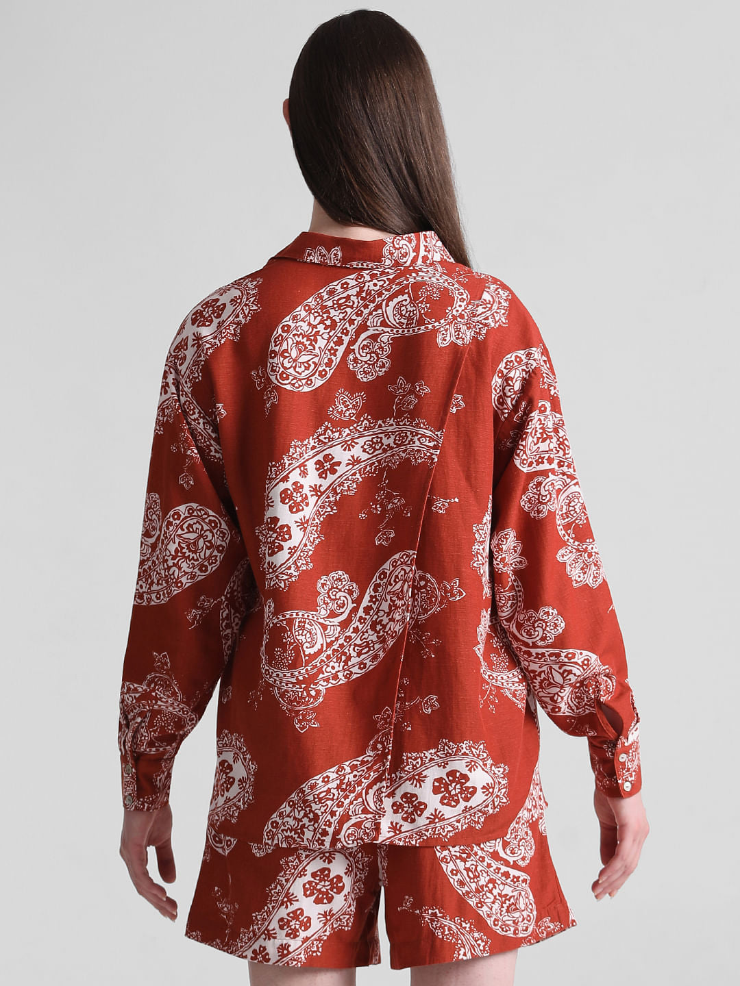 Brown Paisley Print Oversized Shirt