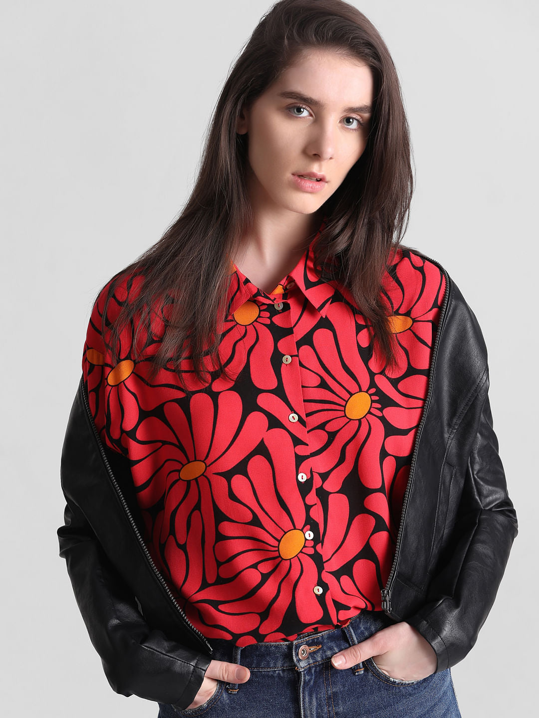 Red & Black Floral Shirt