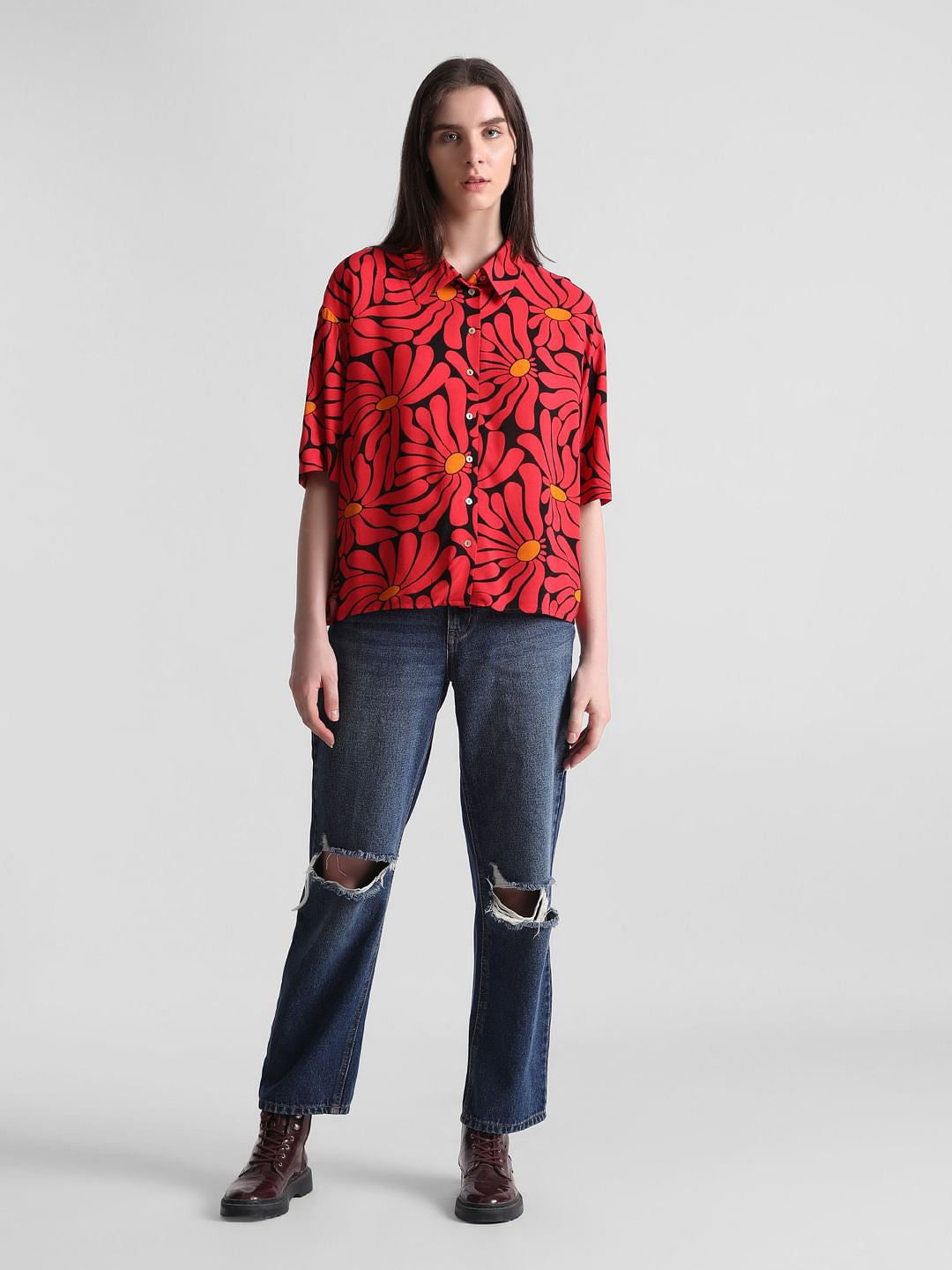 Red & Black Floral Shirt