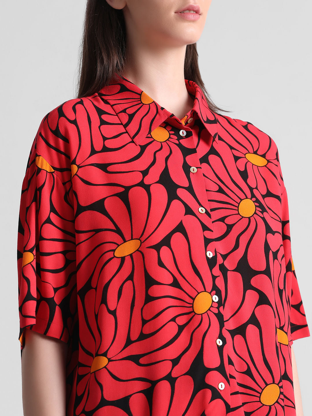 Red & Black Floral Shirt
