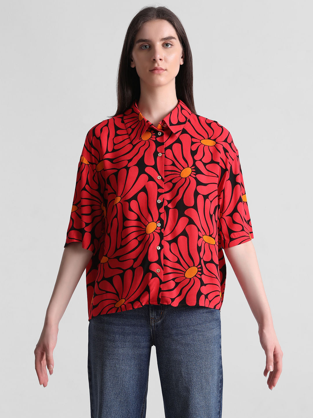 Red & Black Floral Shirt