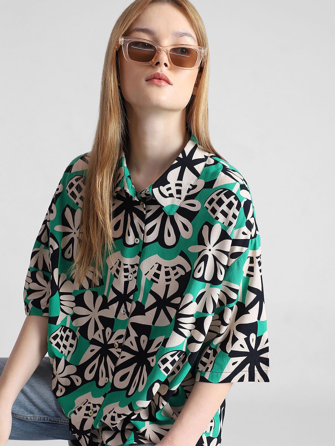 Green Floral Print Shirt