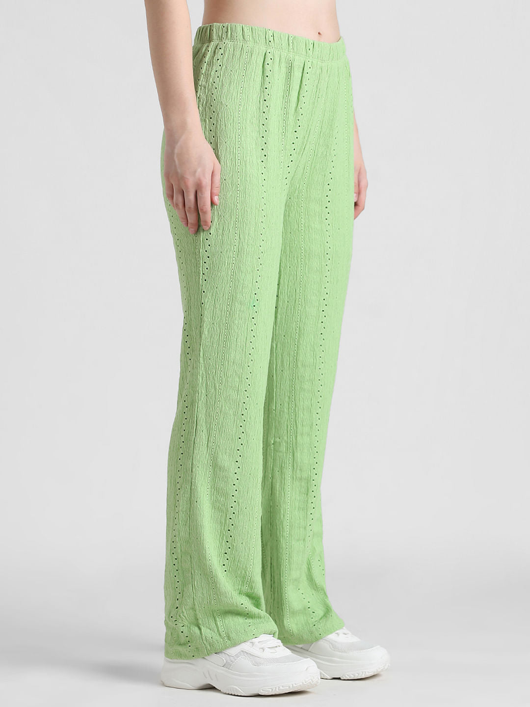Green High Rise Crinkled Pointelle Pants