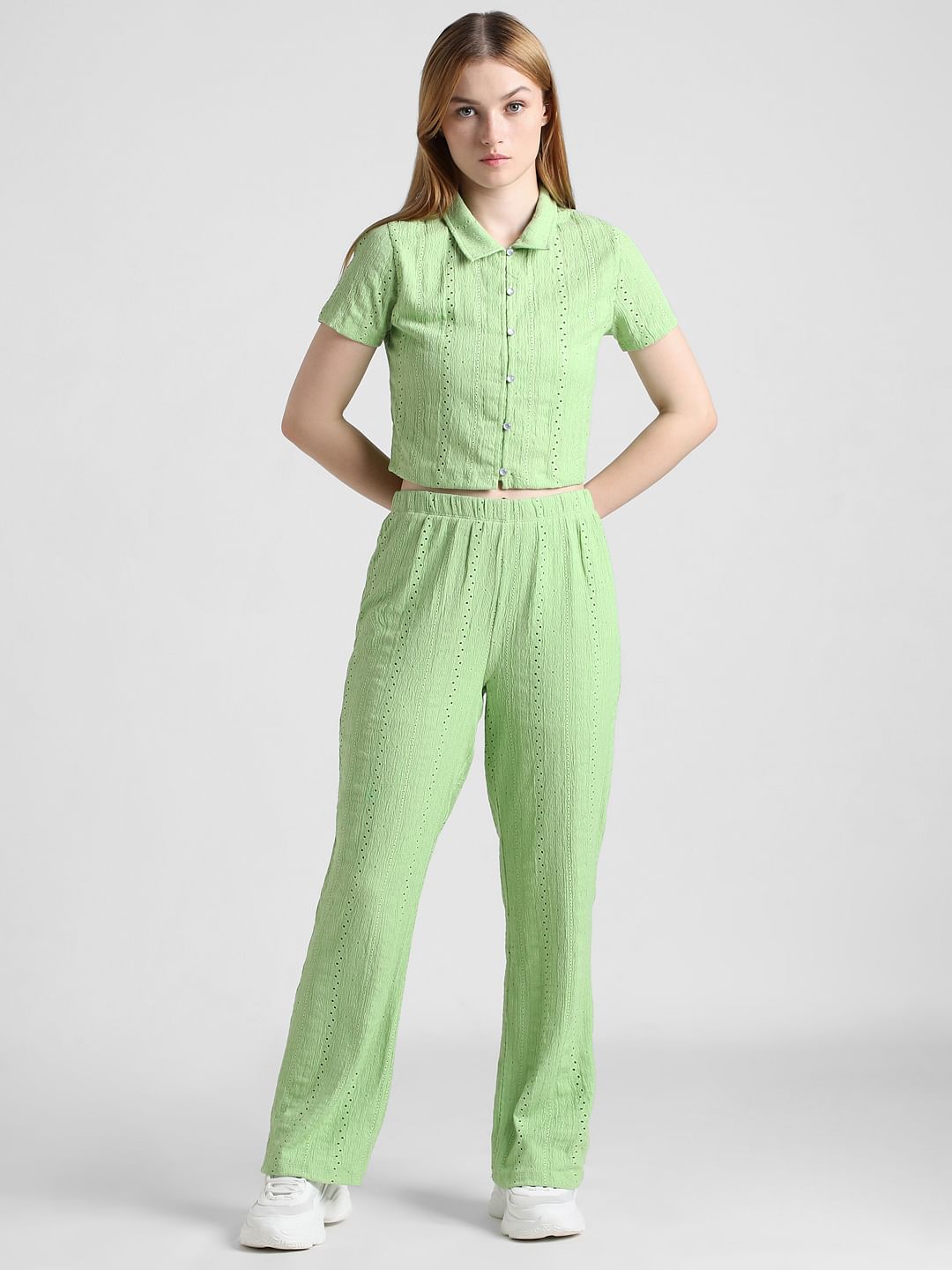 Green Crinkled Pointelle Shirt