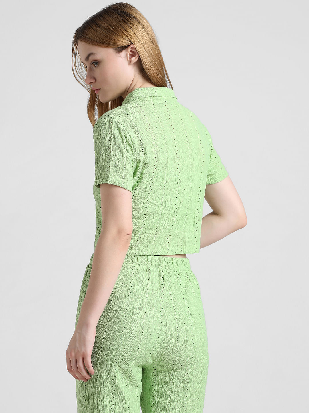 Green Crinkled Pointelle Shirt