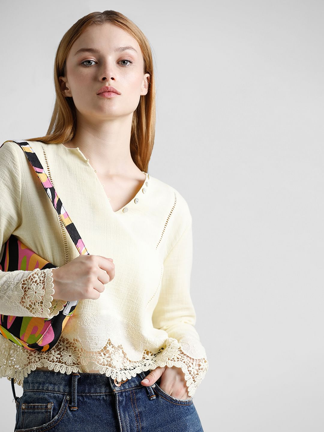 Yellow Lace Trim Top