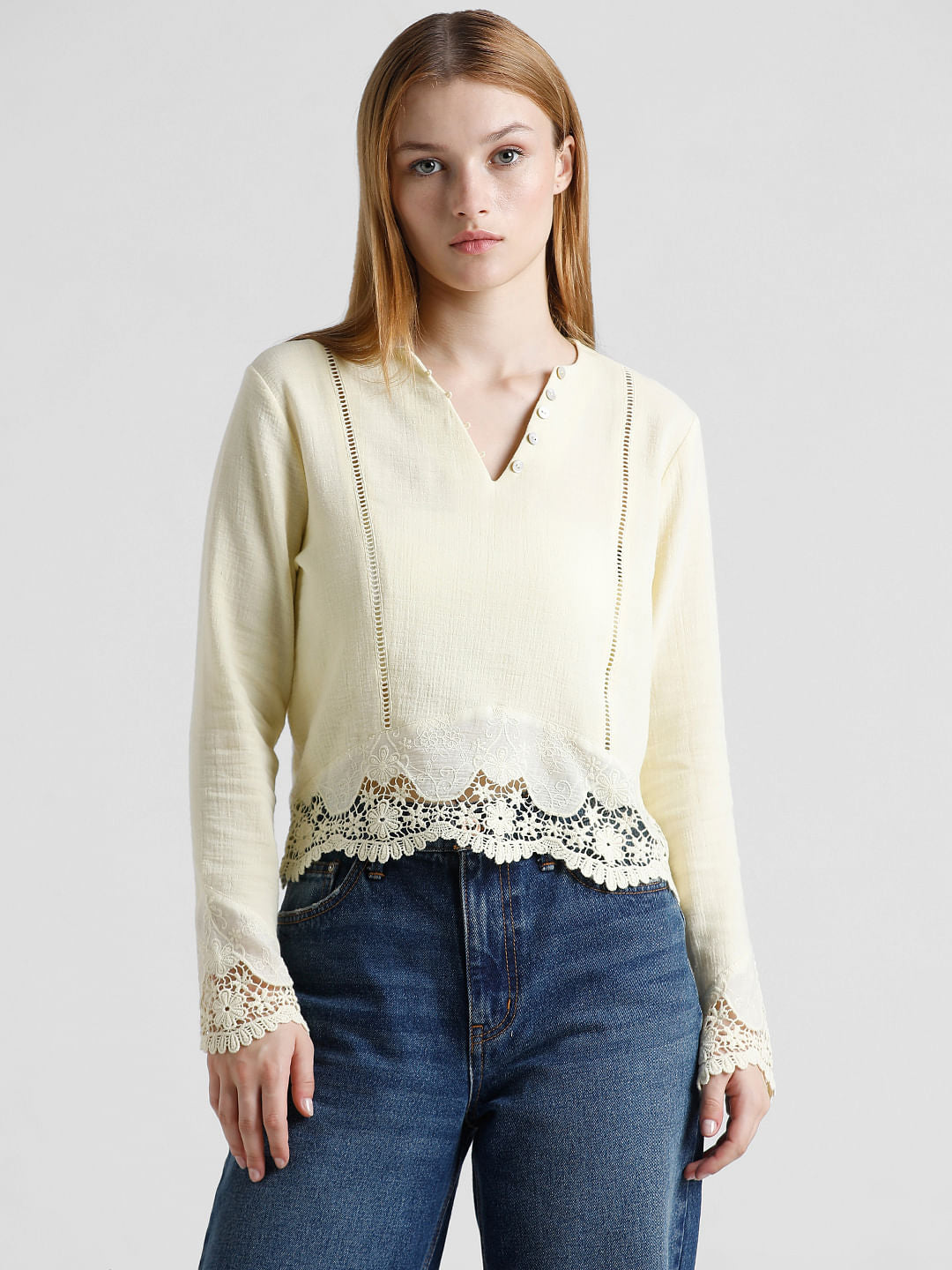 Yellow Lace Trim Top