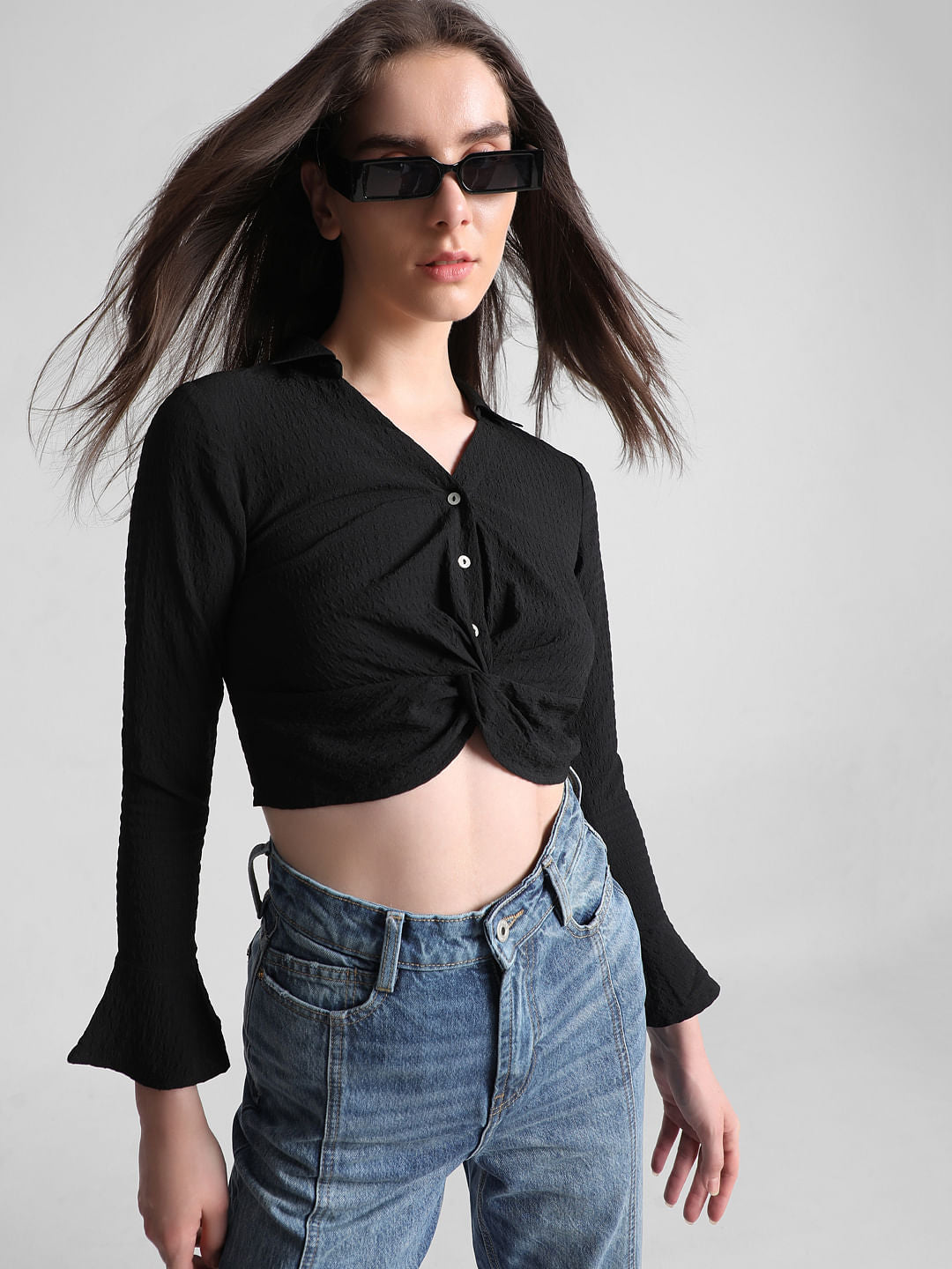Black Cropped Knot Shirt