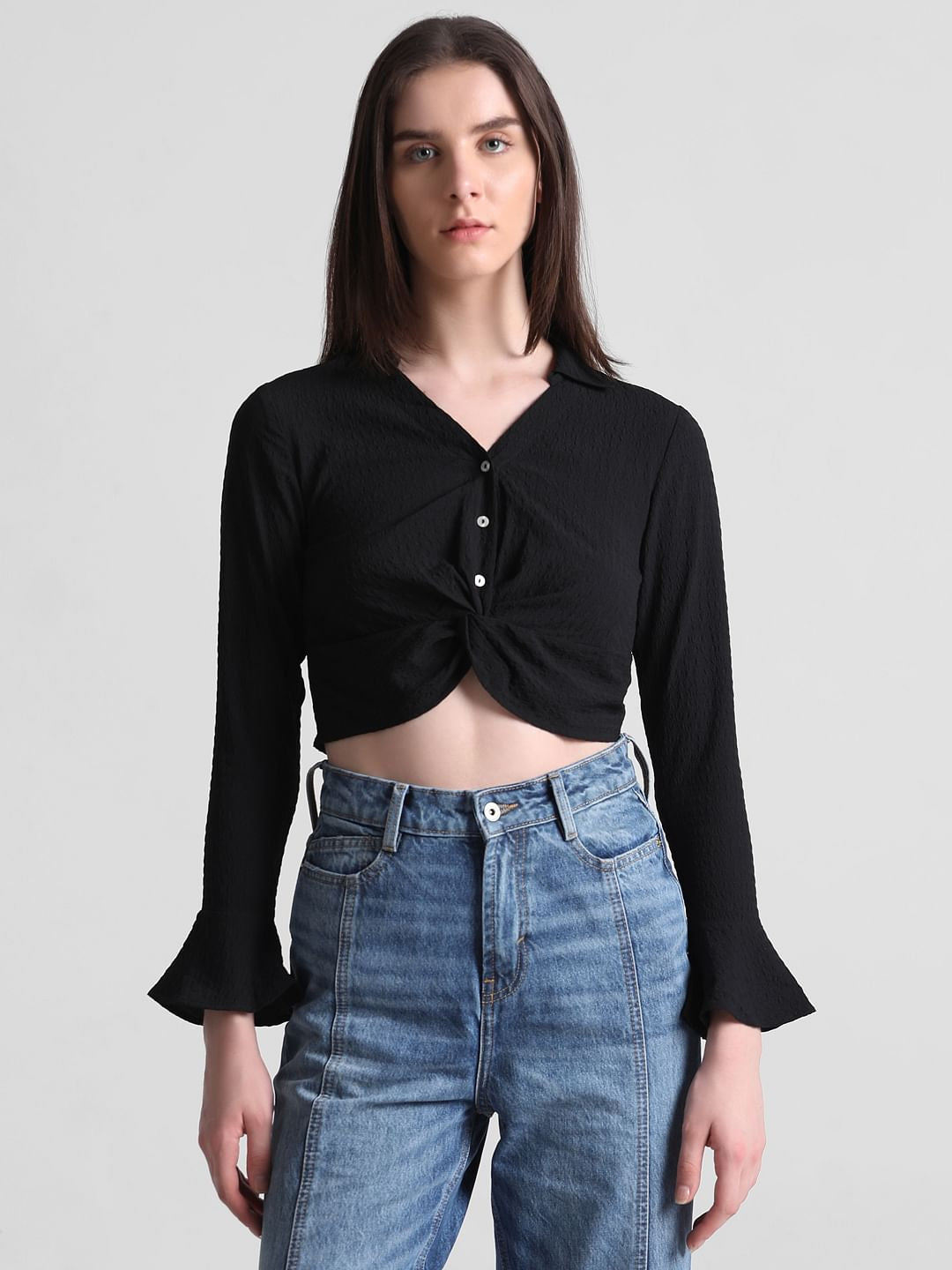 Black Cropped Knot Shirt