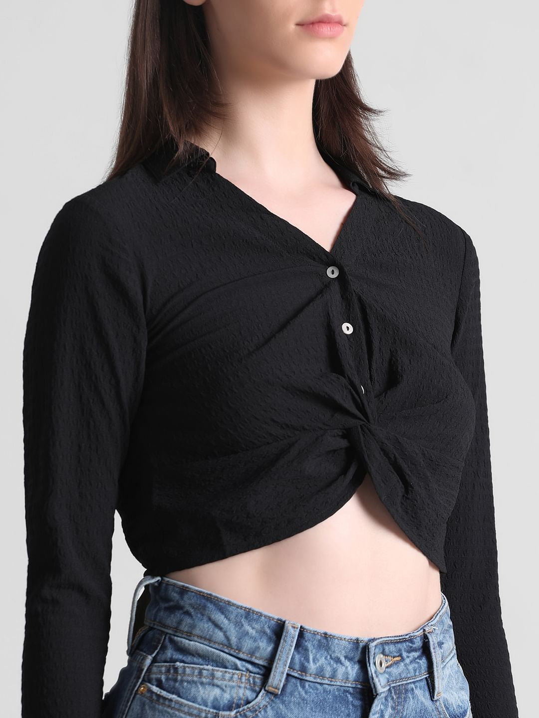 Black Cropped Knot Shirt