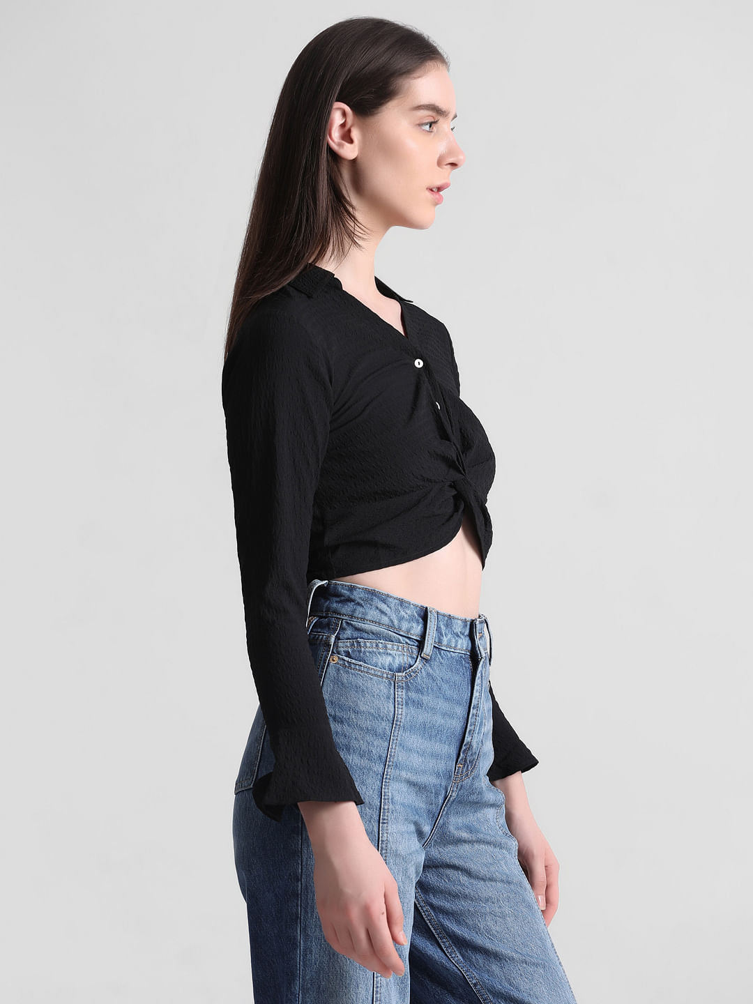 Black Cropped Knot Shirt