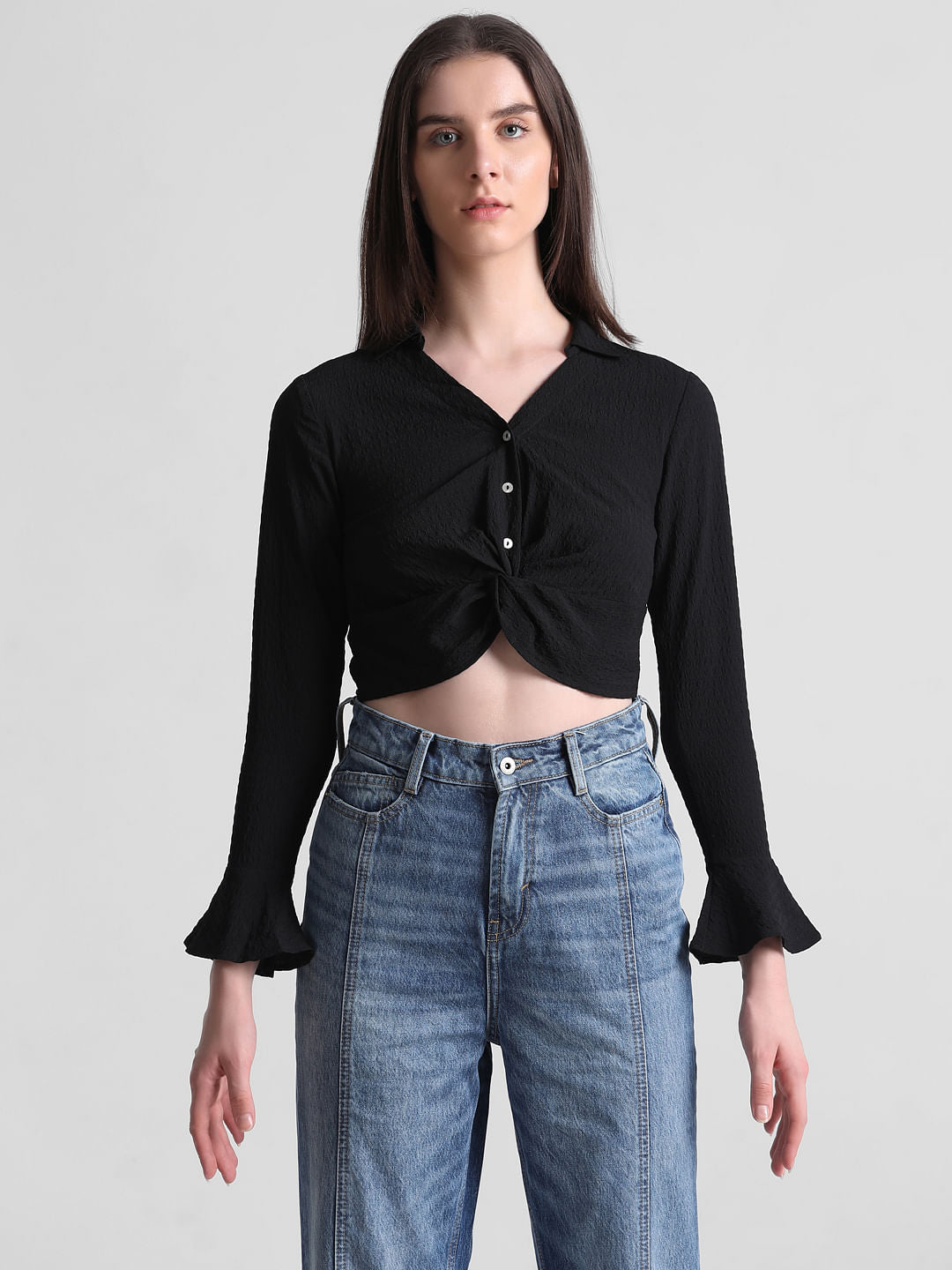 Black Cropped Knot Shirt
