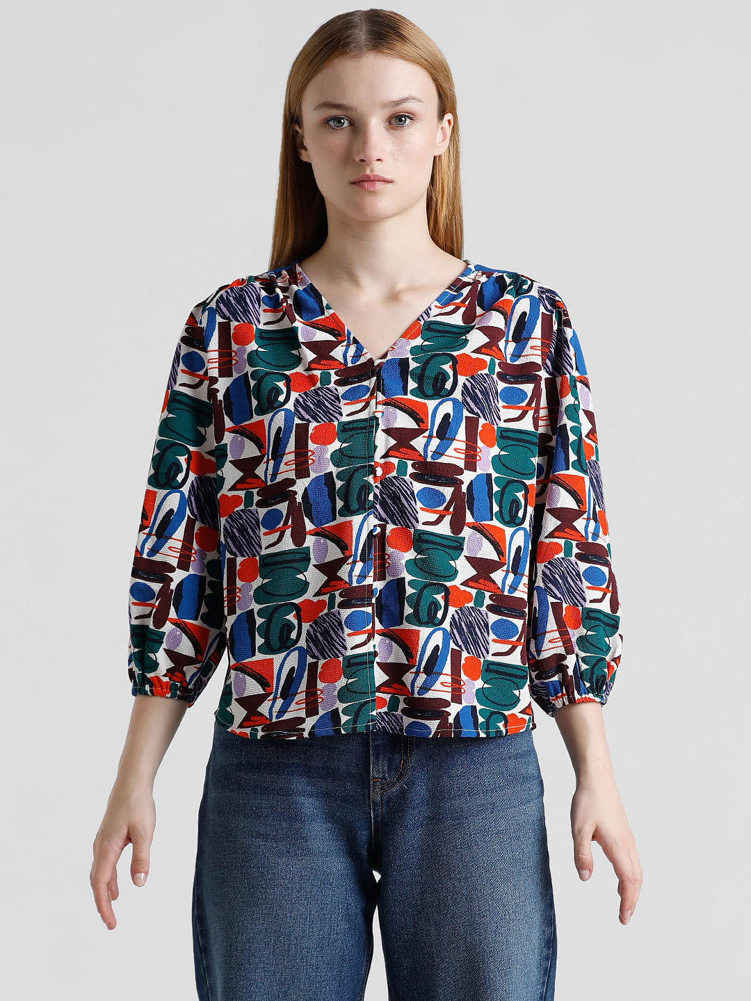 Green Abstract Print Top