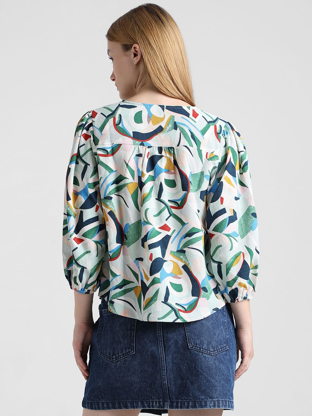 White Abstract Print Top