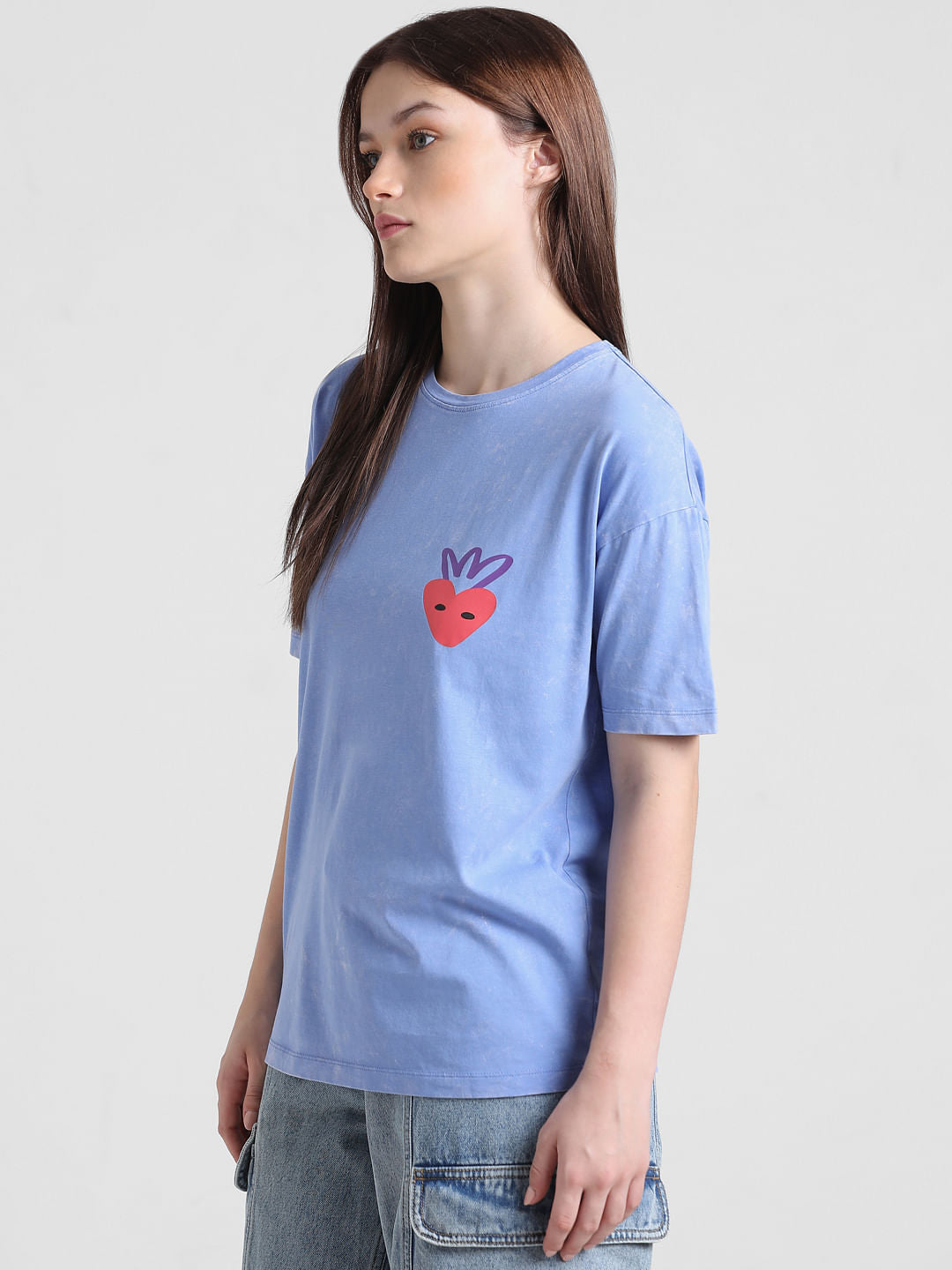 Blue Printed Oversized T-Shirt