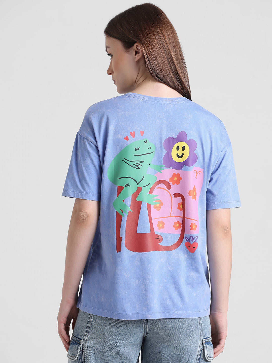 Blue Printed Oversized T-Shirt