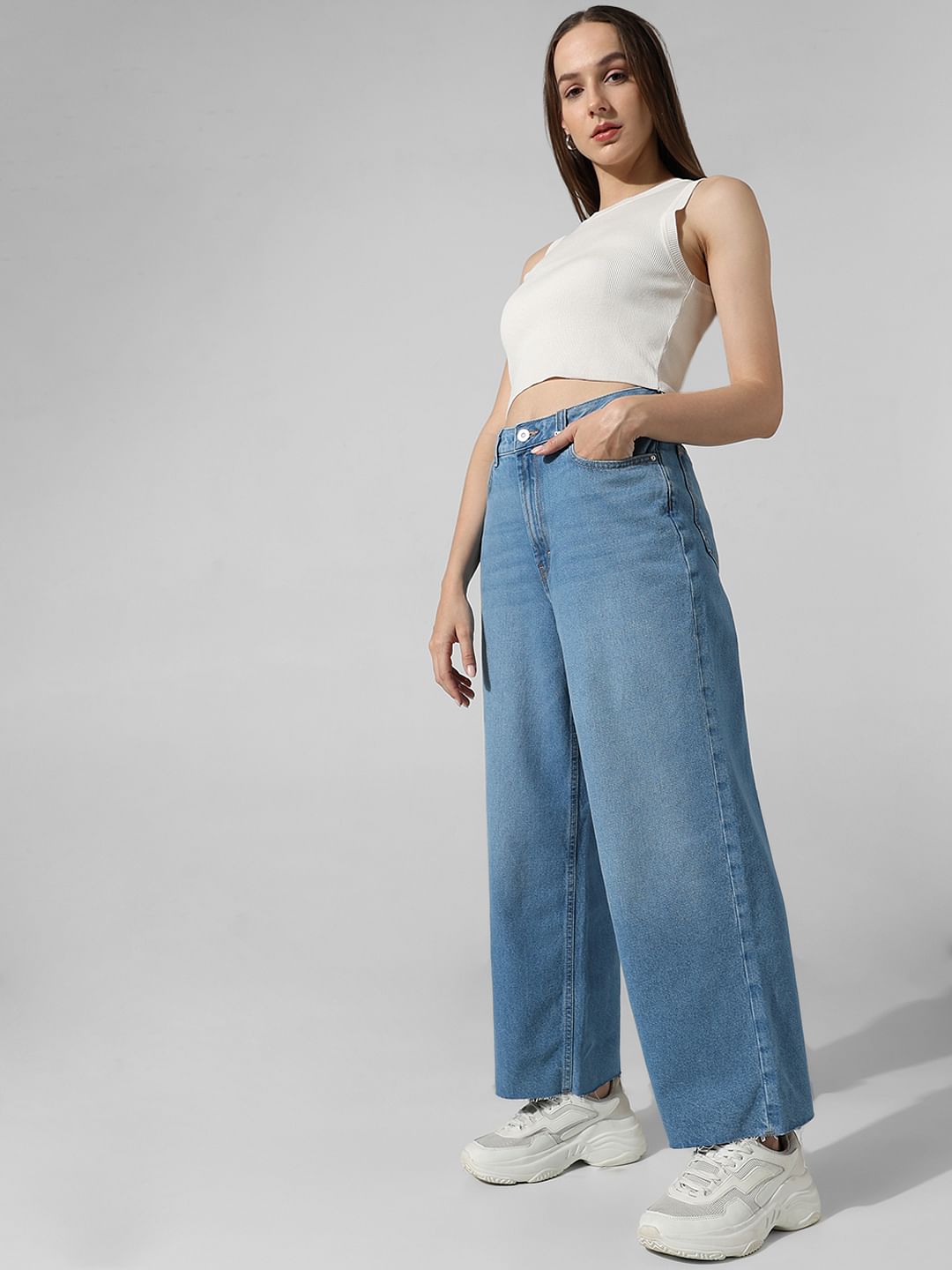 Blue High Rise Wide Leg Jeans