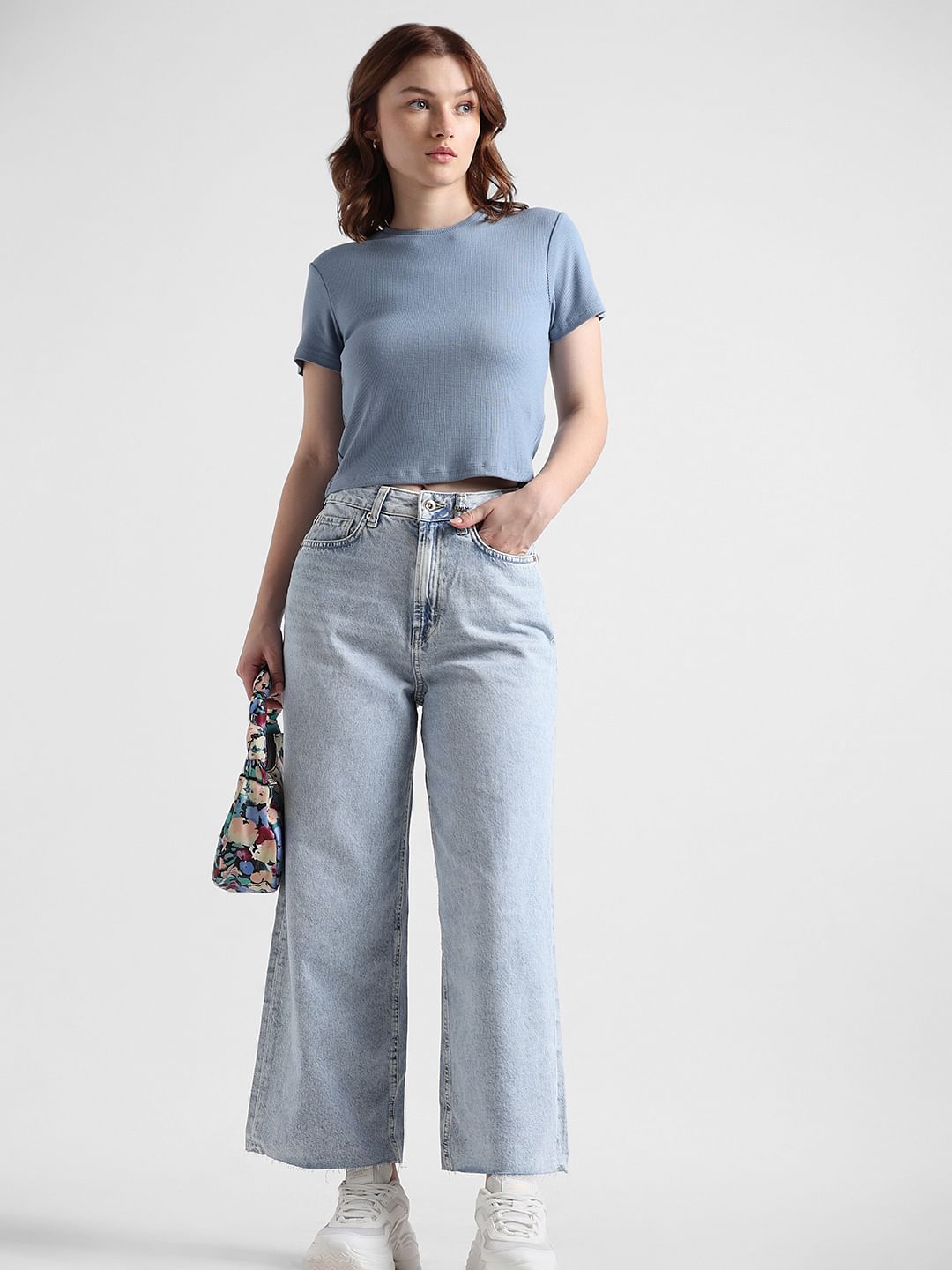Light Blue High Rise Wide Leg Jeans