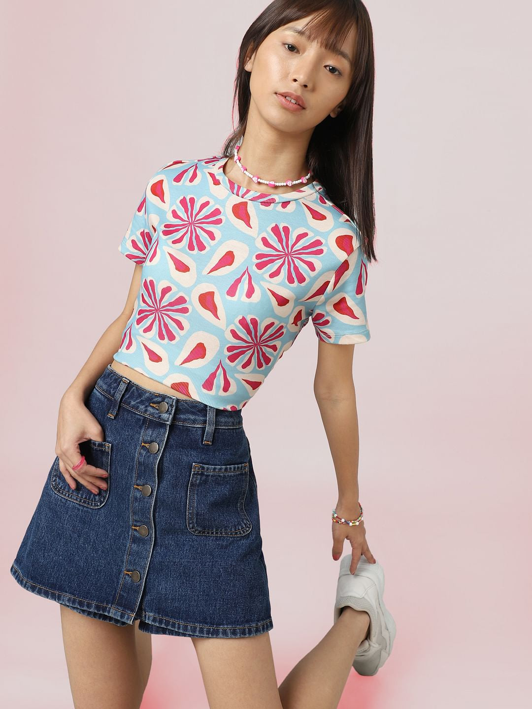 Dark Blue High Rise Denim Skorts