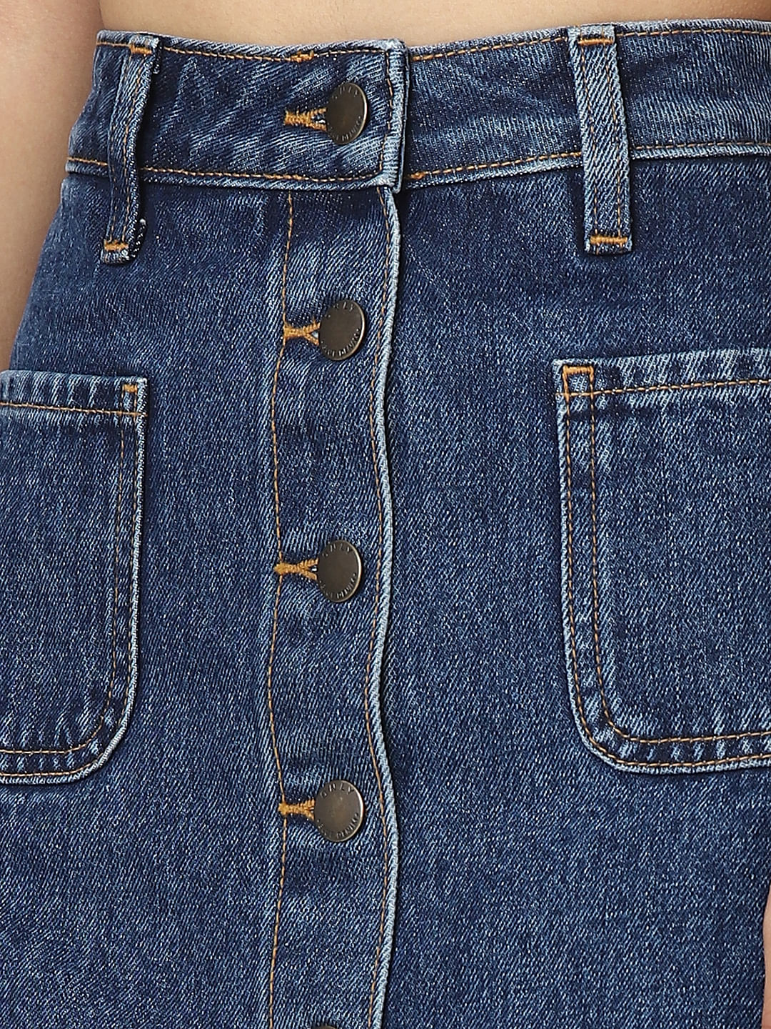 Dark Blue High Rise Denim Skorts