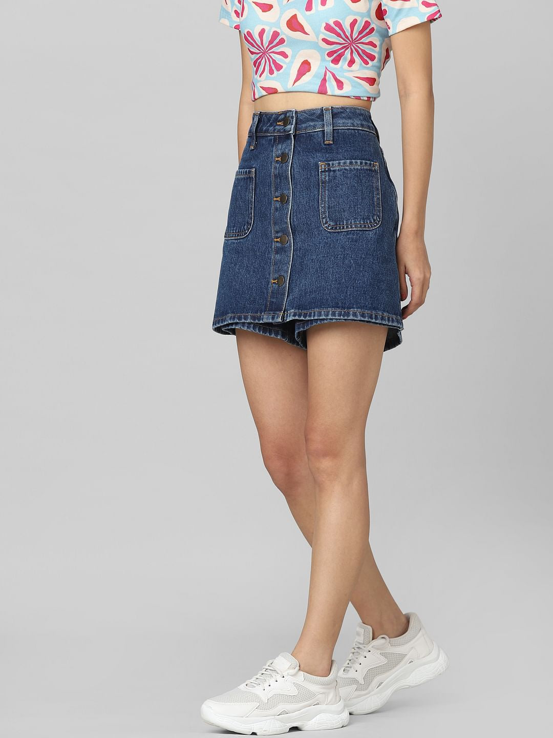 Dark Blue High Rise Denim Skorts