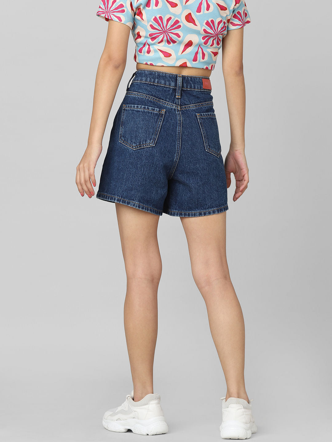 Dark Blue High Rise Denim Skorts