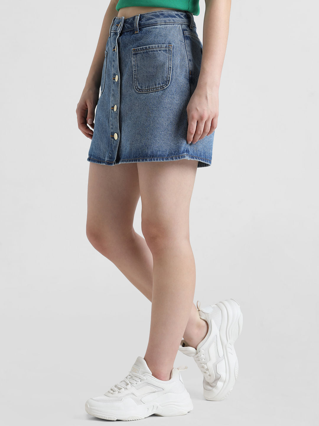 Blue High Rise Faded Denim Skorts