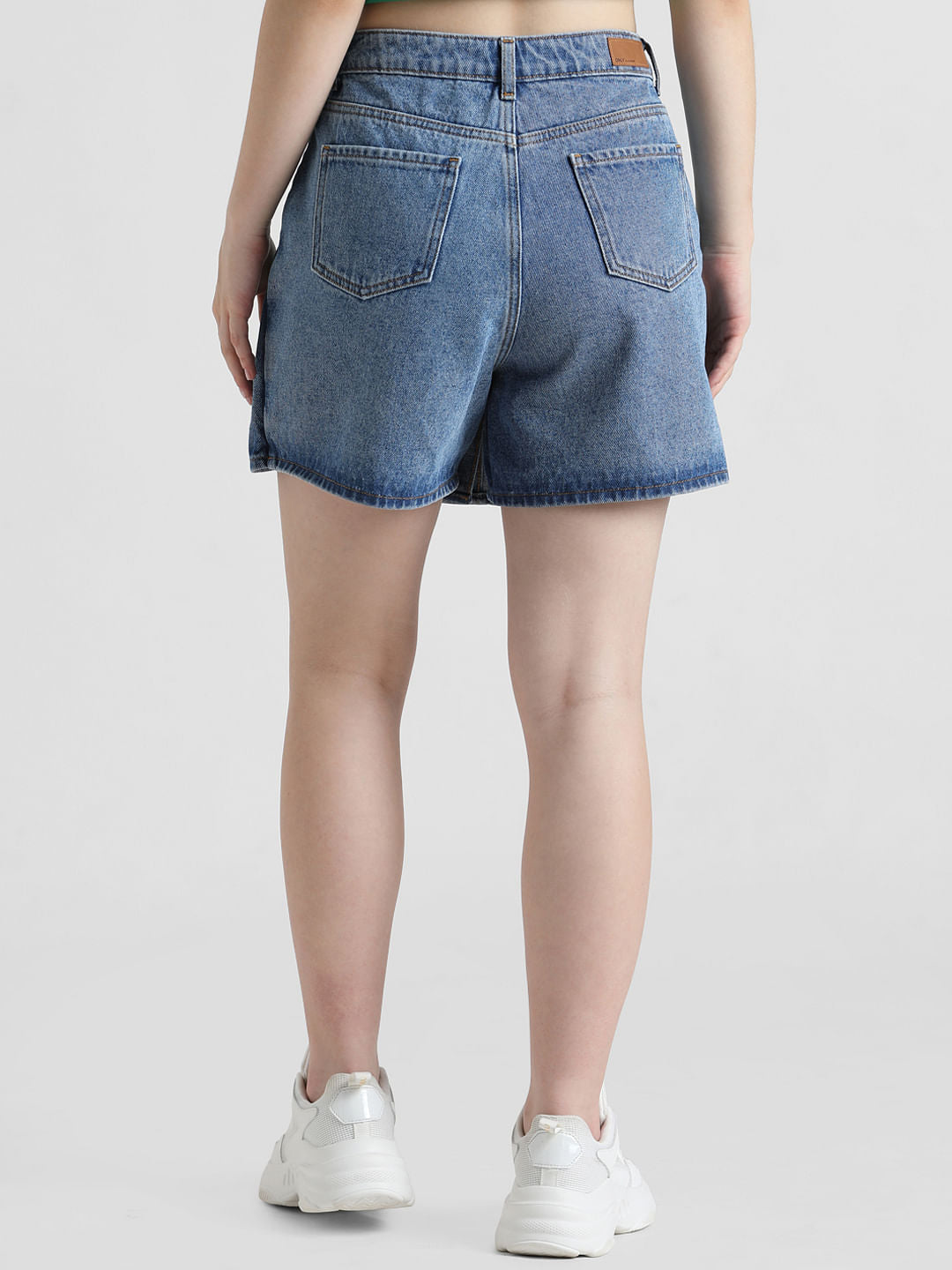 Blue High Rise Faded Denim Skorts