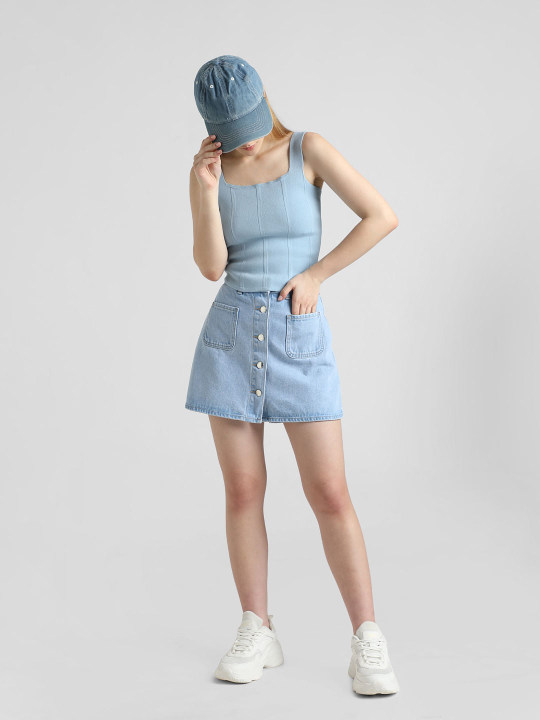 Light Blue High Rise Denim Skorts