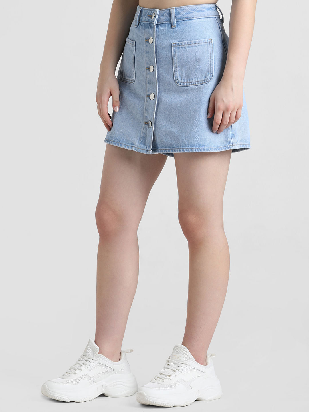 Light Blue High Rise Denim Skorts