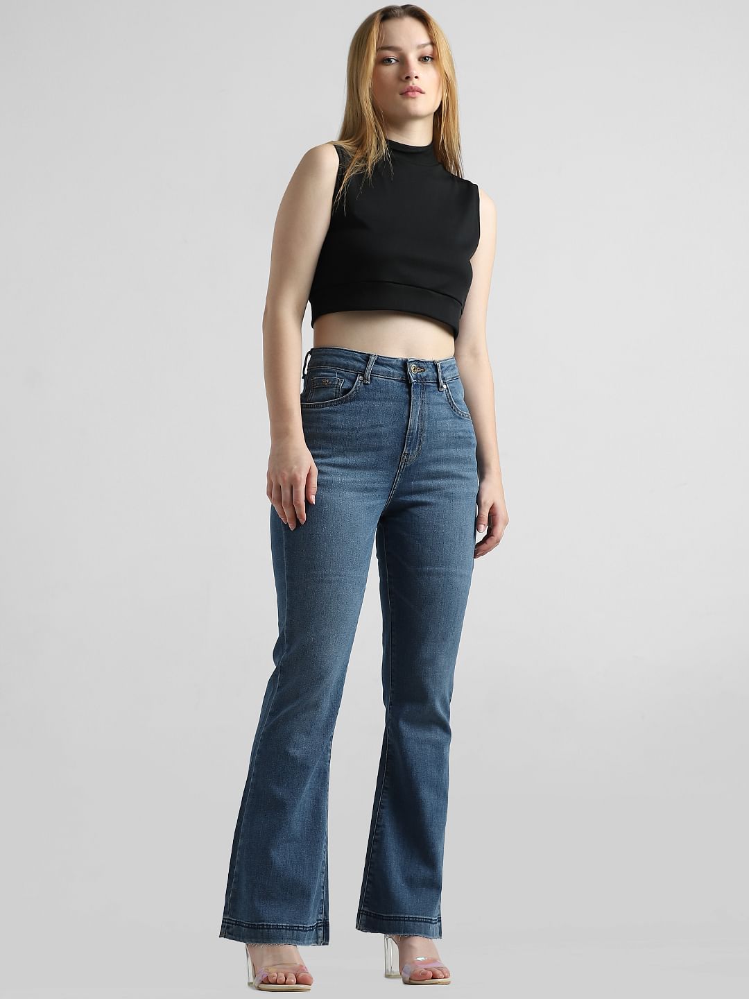 Blue High Rise Flared Jeans