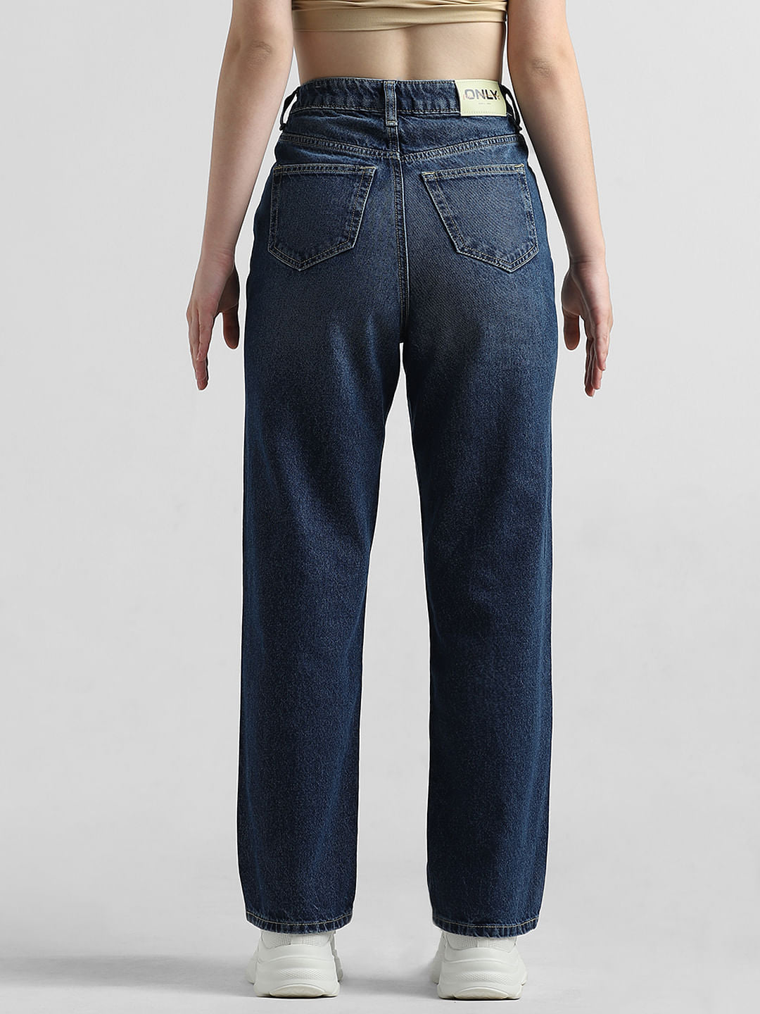 Dark Blue High Rise Distressed Wide Leg Jeans