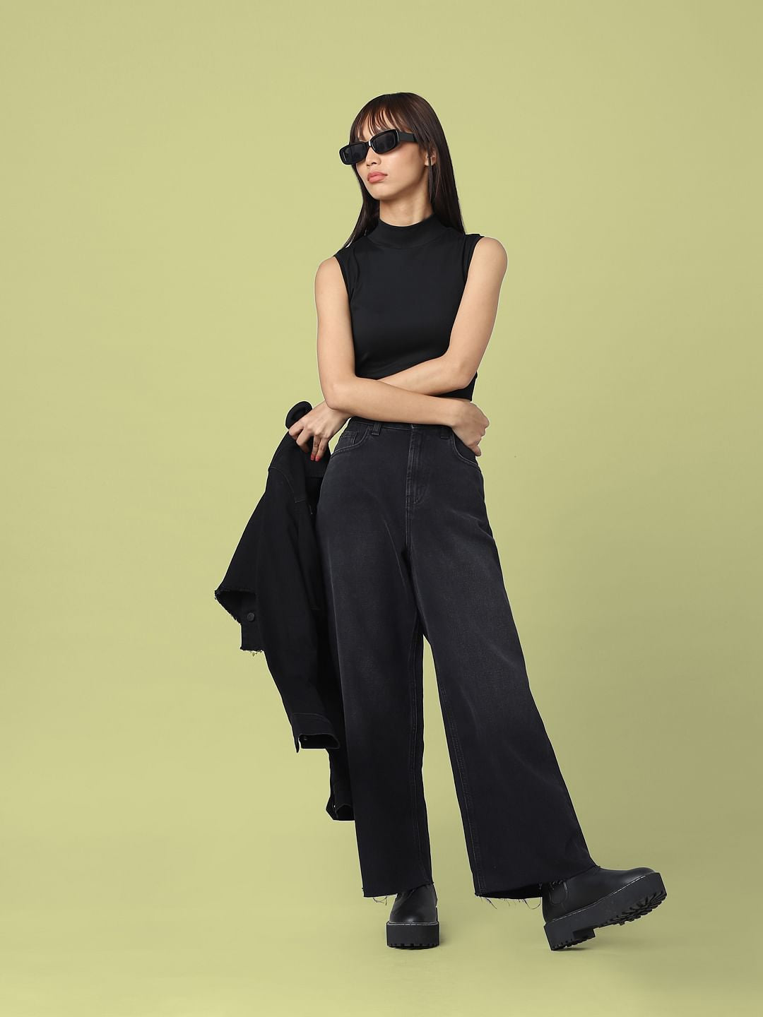 Black High Rise Wide Leg Jeans